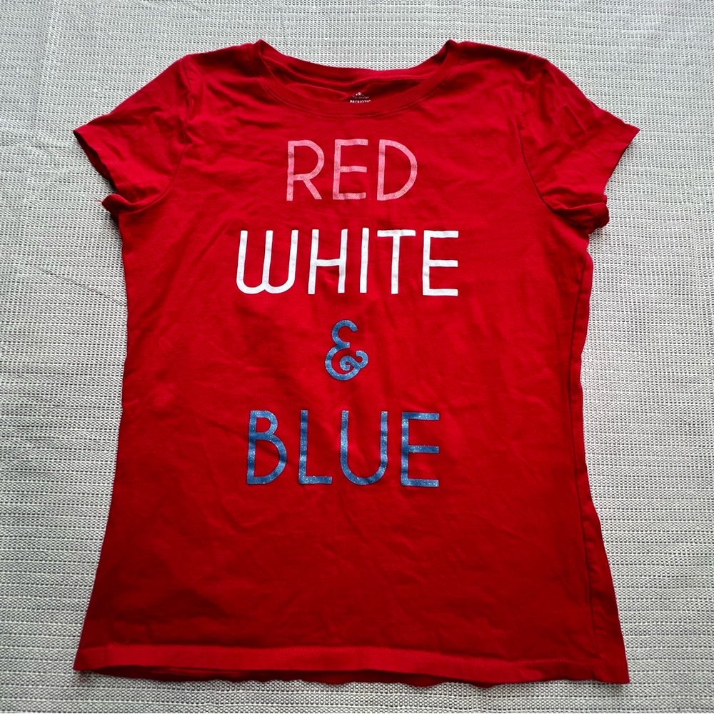 Way to Celebrate Girls Red White & Blue Patriotic T-Shirt XL (16-18) USA Theme